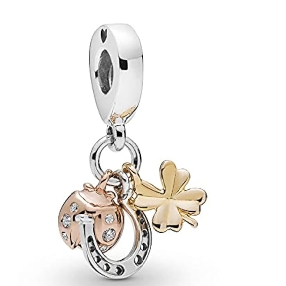 Horseshoe, Clover and Ladybug Dangle for Pandora bracelet necklace Charm - Picture 1 of 2